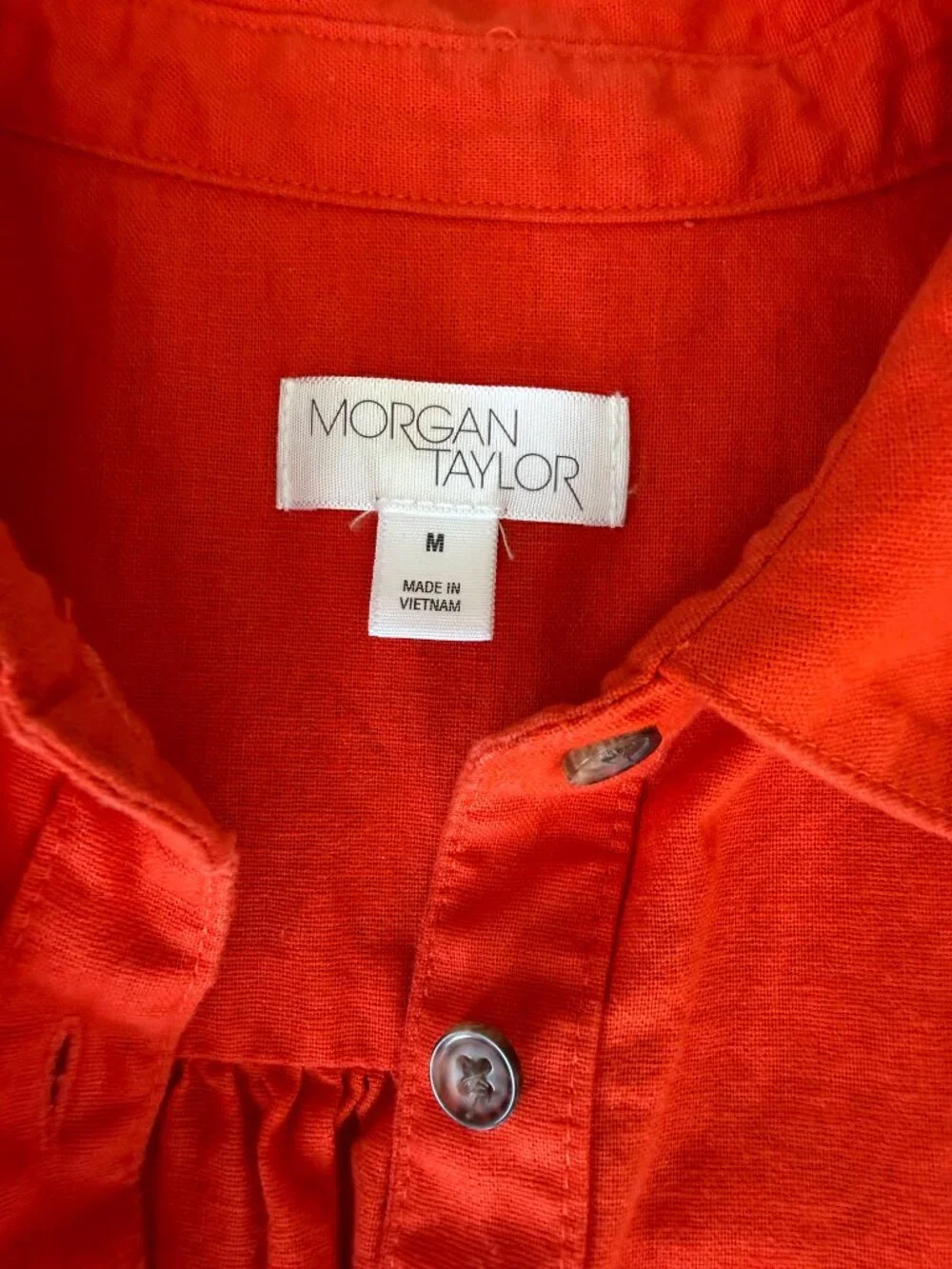 EUC Medium Bright Red Orange Linen Blend Belted Shirt Dress Morgan Taylor
